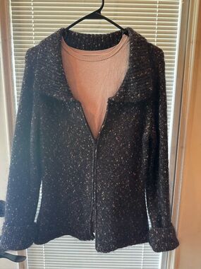 Dark Charcoal Speckled Zip-Front Women's Sweater Jacket